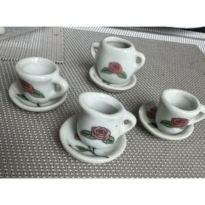 Vintage Child  Porcelain Tea set 8 Pieces Roses Miniature Partial Set Dollhouse